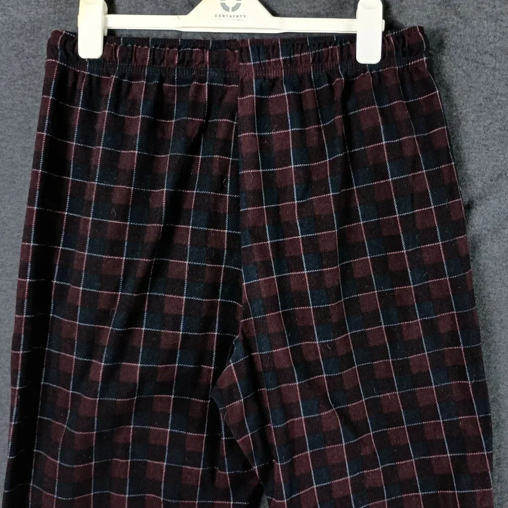Nautica Plaid Flannel Pajama Pants Mens M Burgandy Black Loungewear Cozycore